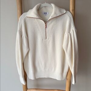 525 America Cream Half-Zip Cowl Sweater with Contrast Trim